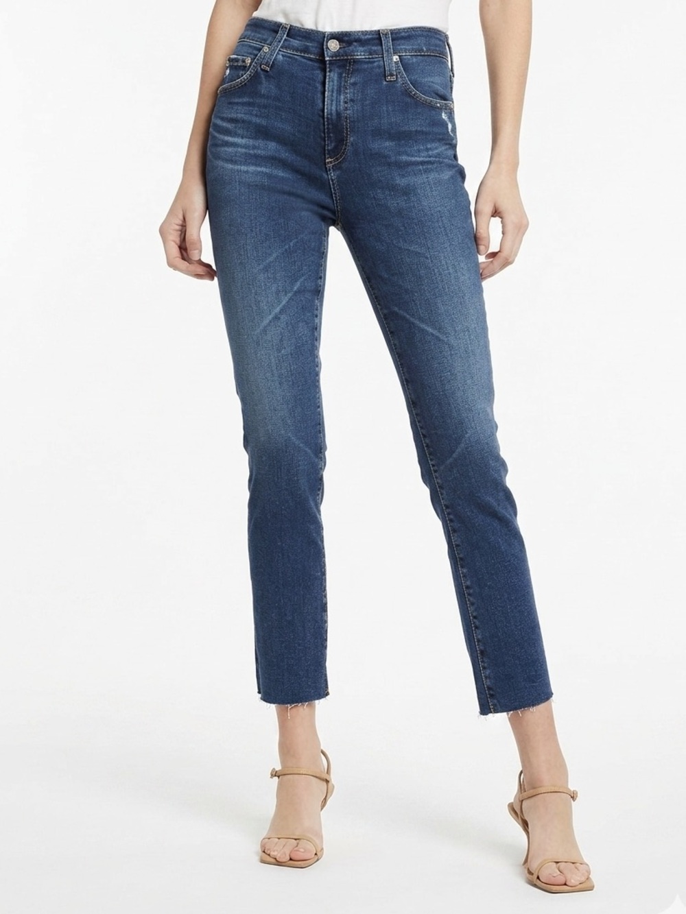 AG Mari Raw Hem High Waist Crop Straight Leg Jeans